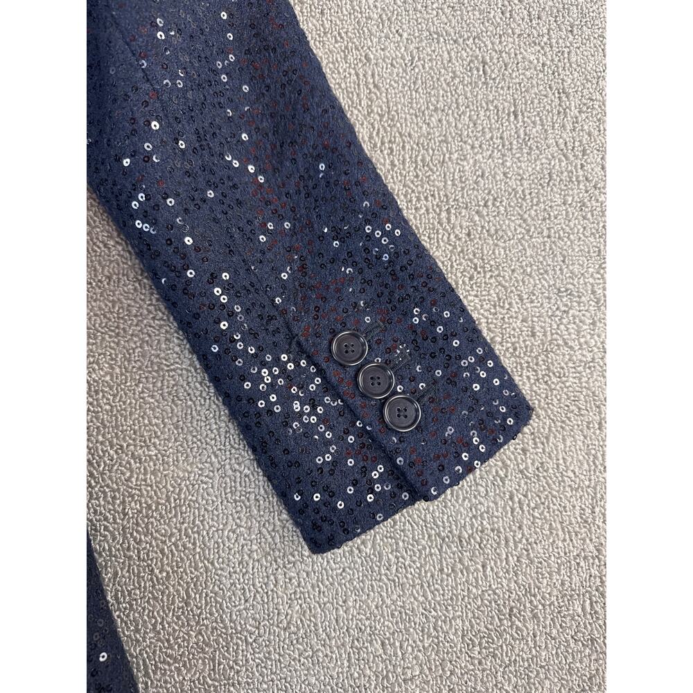 Loft Pea Coat Double Breasted Navy Sequin Wool Blend Size 2 Petite - Picture 8 of 14
